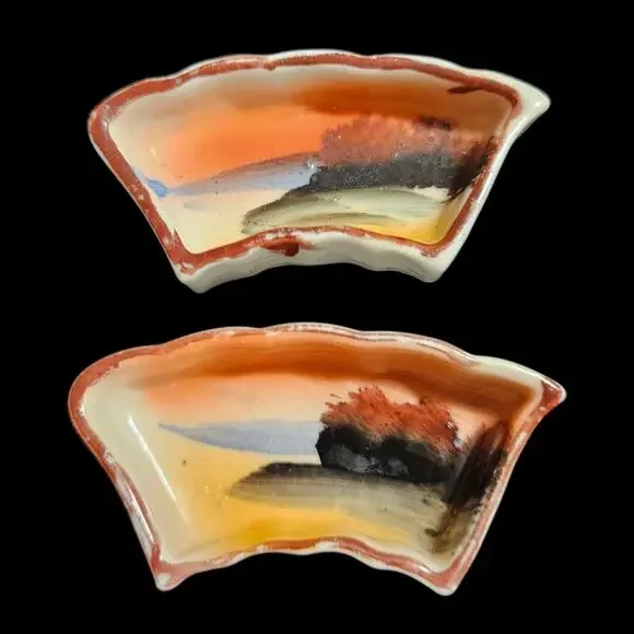 Noritake Hand Painted Scenic Plate w Nut Dishes Japan Set - Picture 3 of 5